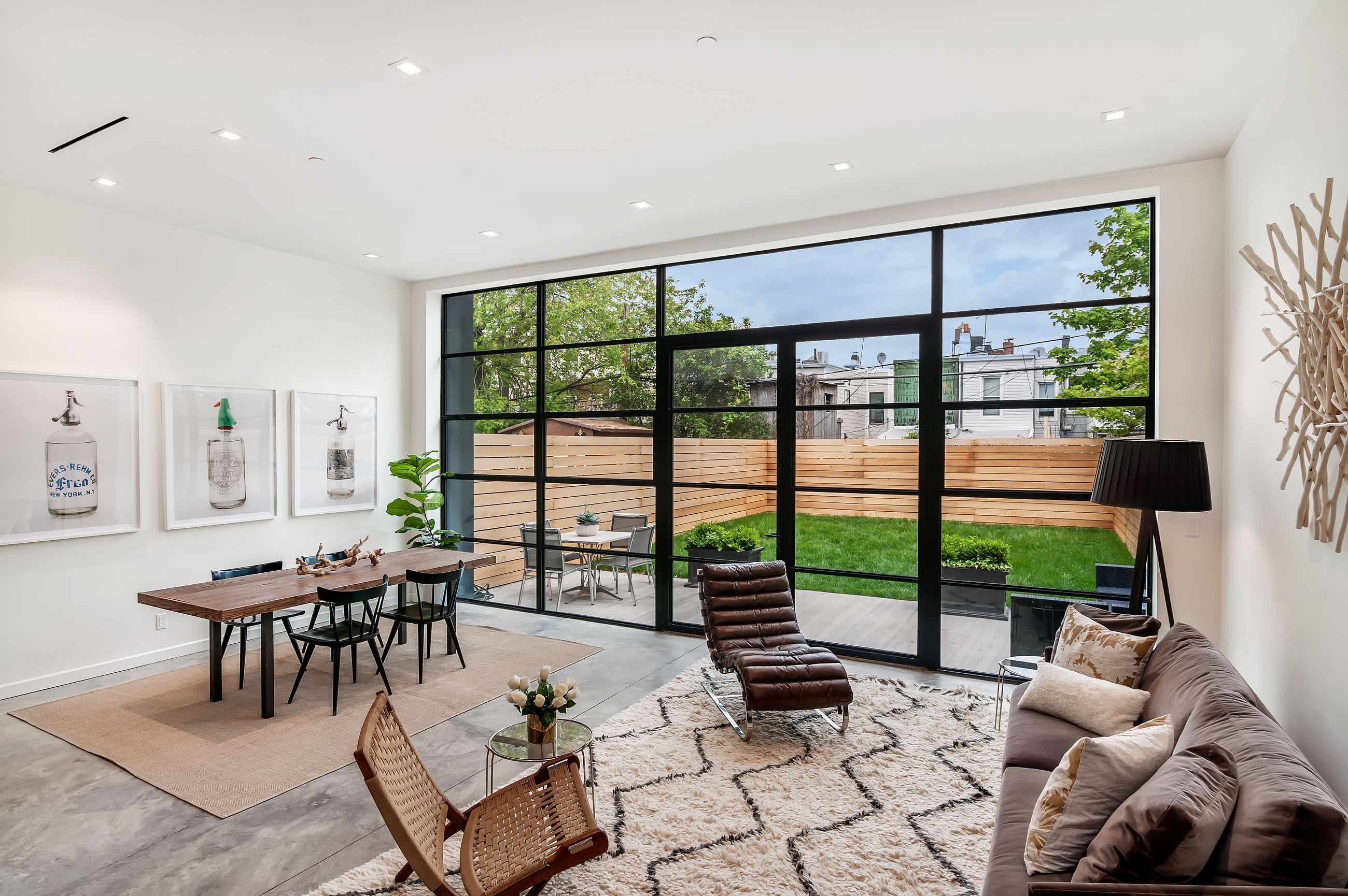 Living room with steel-and-glass rear wall, Park Slope