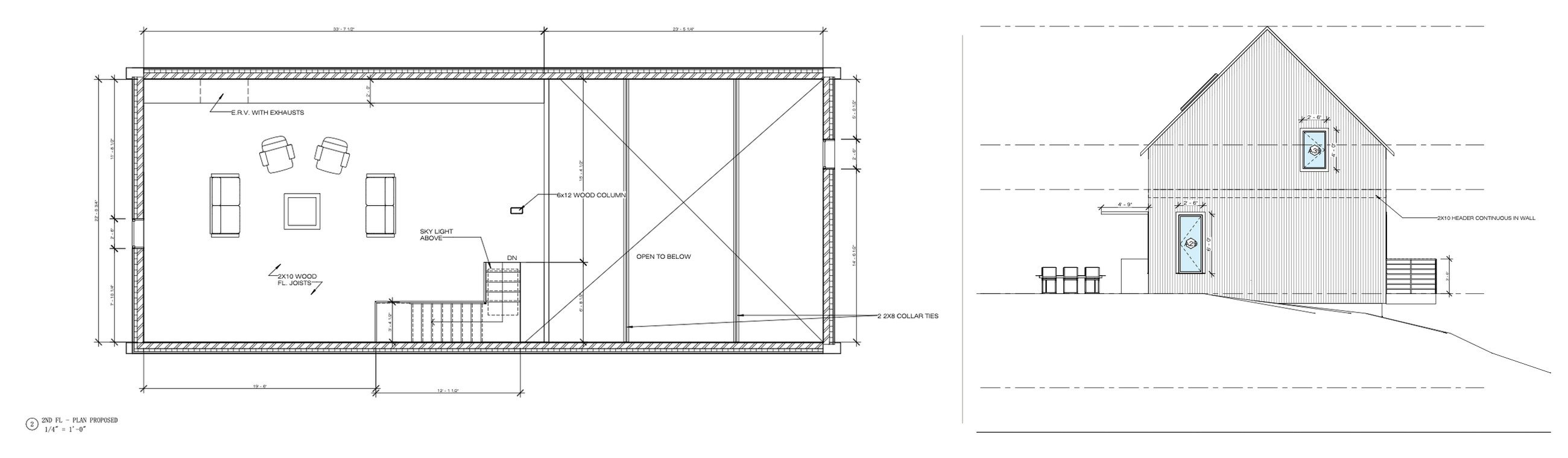 Loft plan and north elevation, Rhinebeck